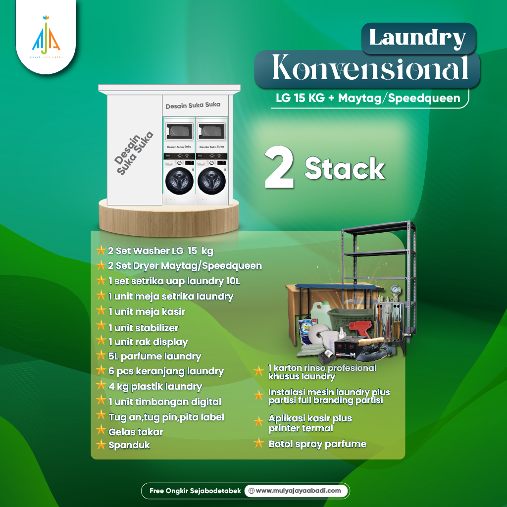 Paket Usaha Laundry Konvensional LG 15kg dan Dryer Maytag