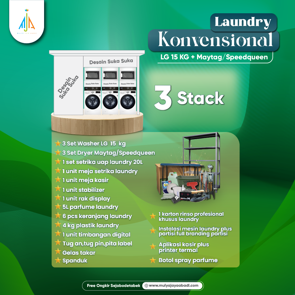 Paket Usaha Laundry Konvensional LG 15kg dan Dryer Maytag