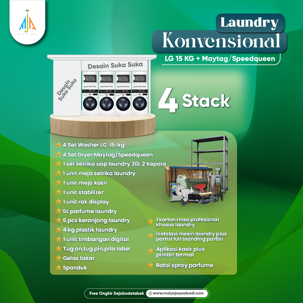 Paket Usaha Laundry Konvensional LG 15kg dan Dryer Maytag