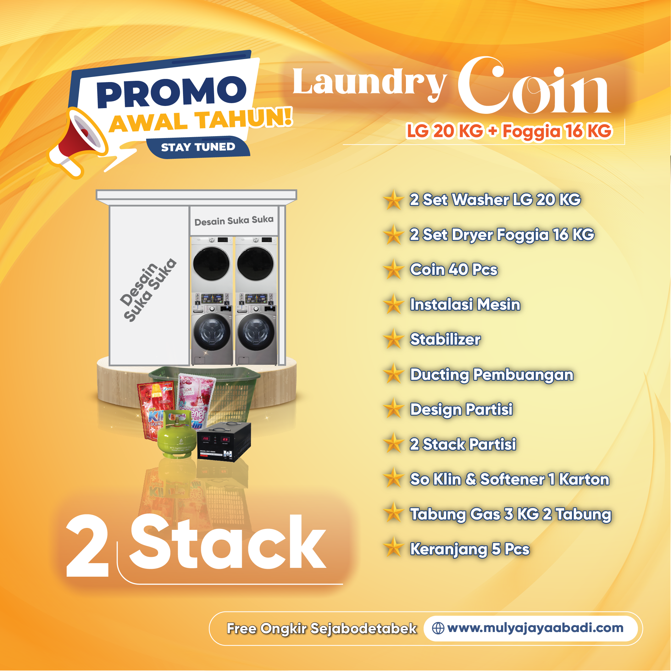 Paket Laundry Coin LG 20kg dan Dryer Foggia