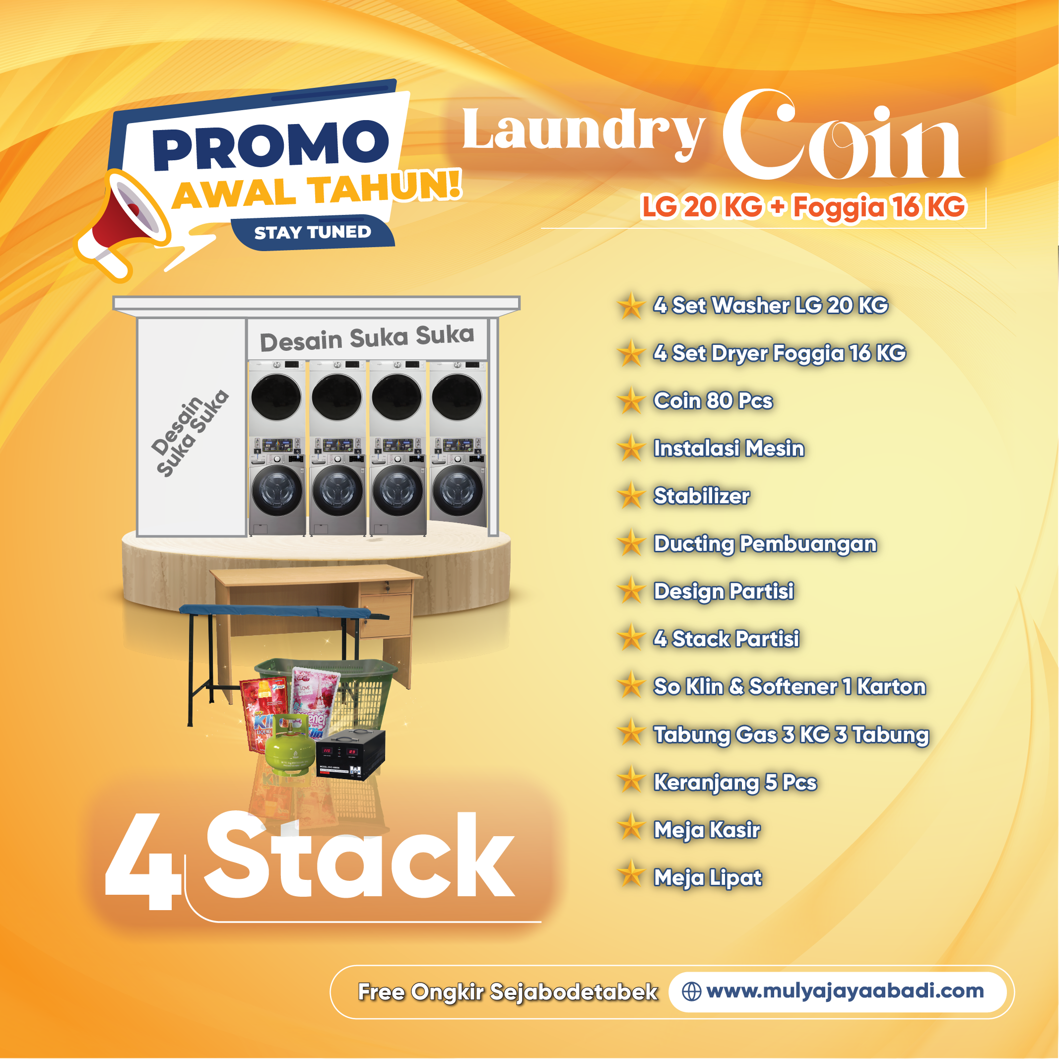 Paket Laundry Coin LG 20kg dan Dryer Foggia