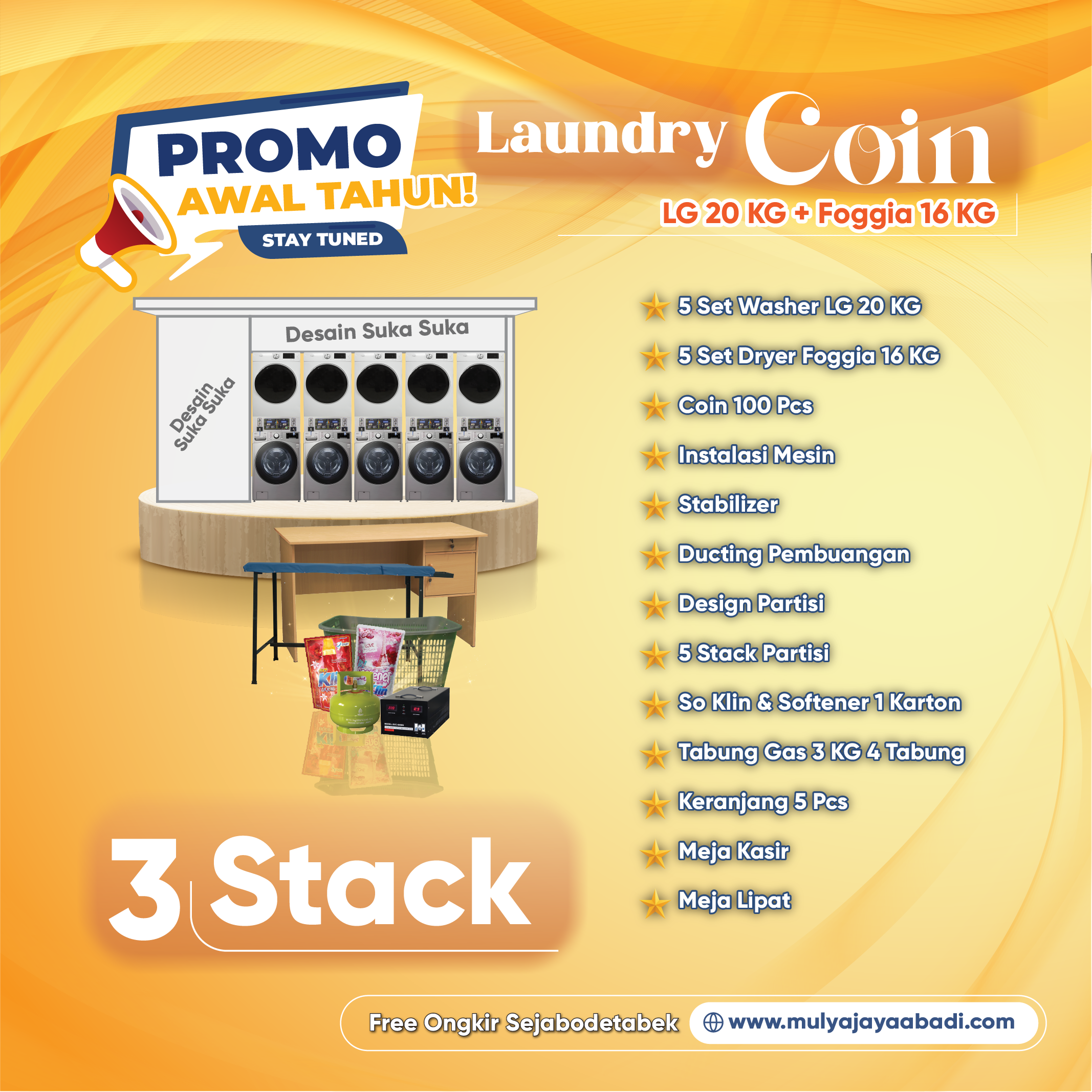 Paket Laundry Coin LG 20kg dan Dryer Foggia
